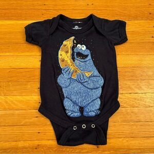 Sesame Street Cookie Monster navy short sleeve onesie